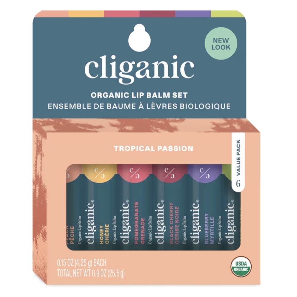Cliganic Tropical Passion USDA Organic Lip Balm Variety 6-Pack